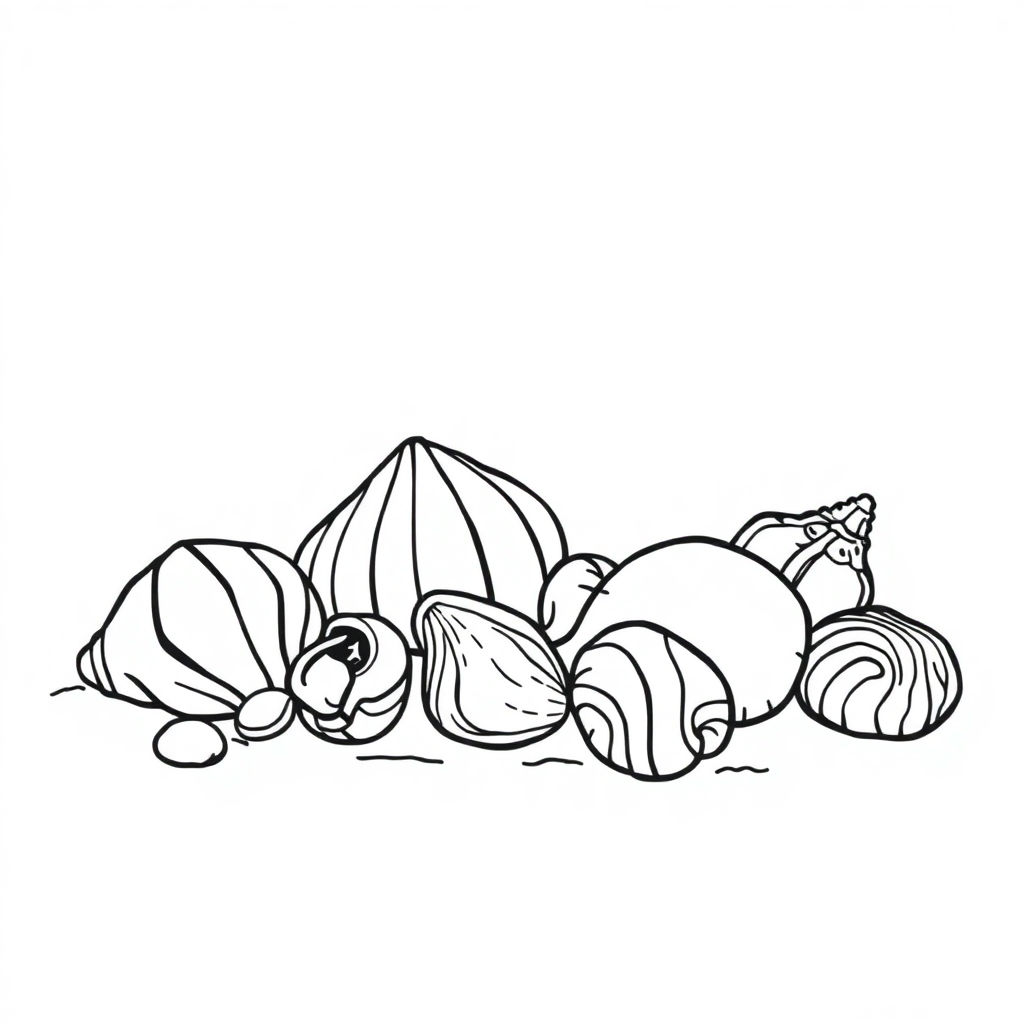 Wild Seashells On Beach Coloring Page