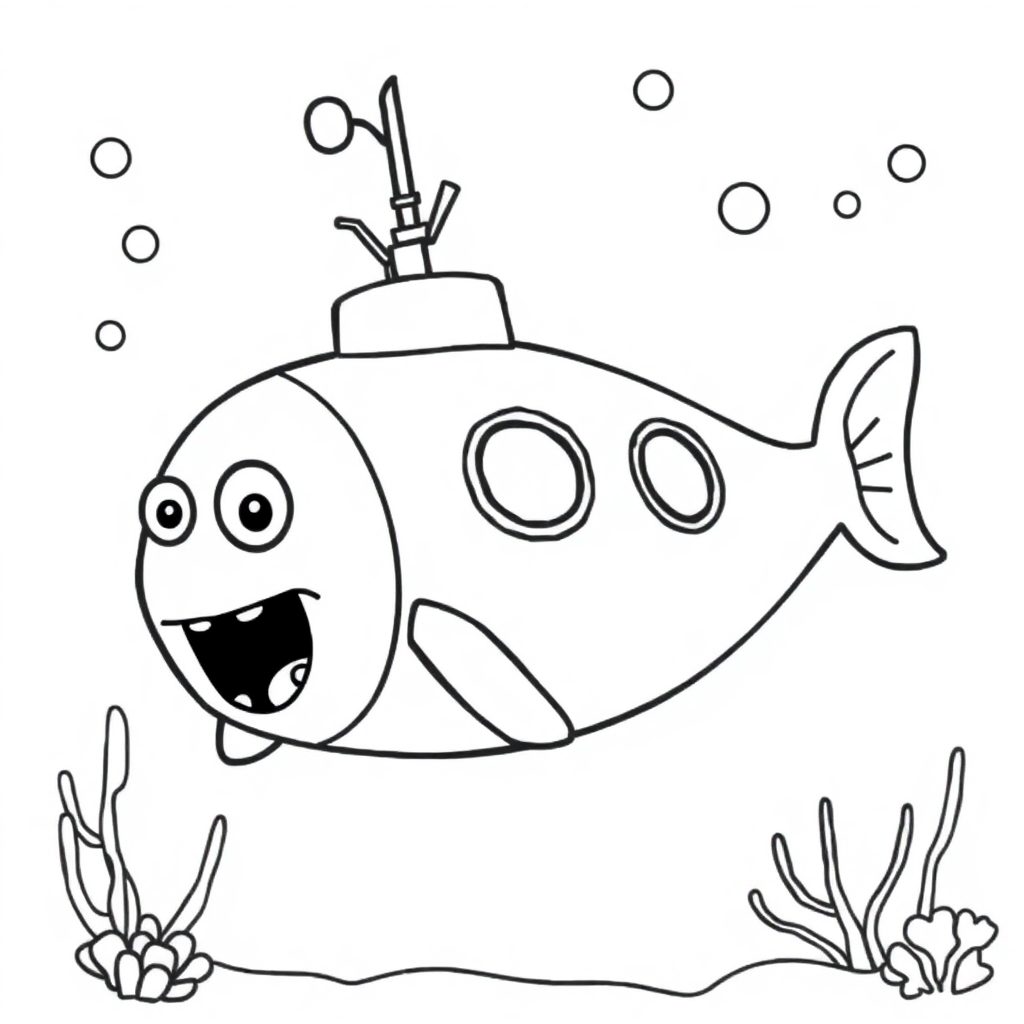 Wild Submarine Underwater Coloring Page