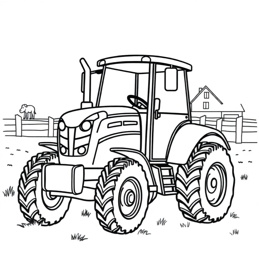 Wild Tractor On Farm Coloring Page