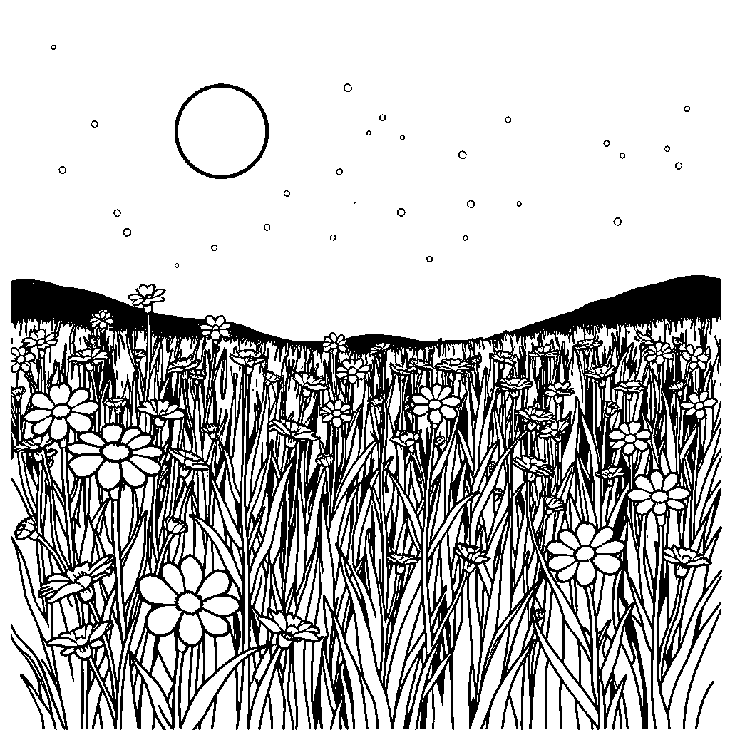 Wildflower Field At Night Coloring Page