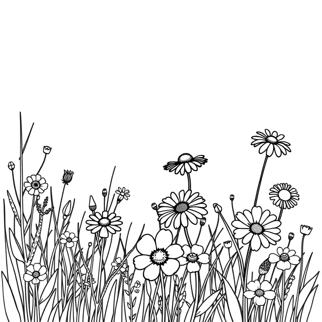 Wildflower Field With Flowers Coloring Page