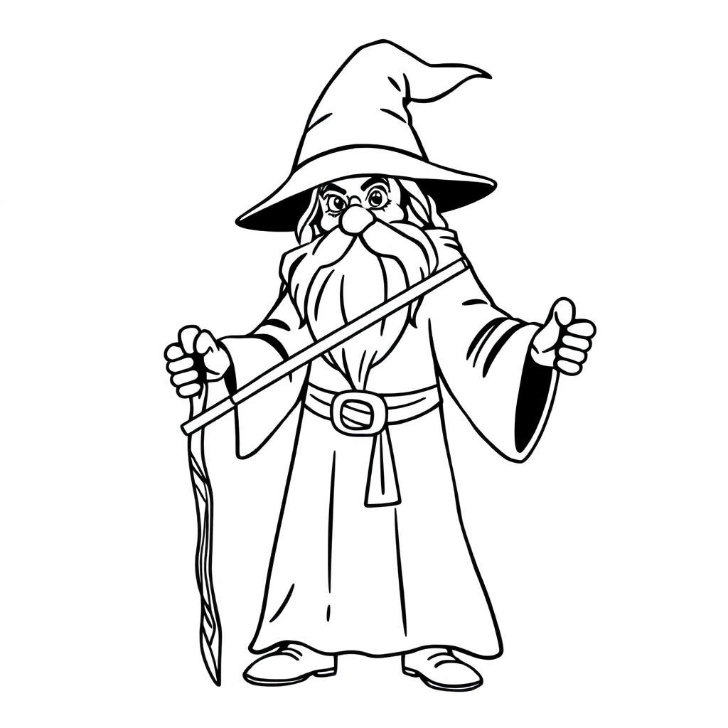 Wizard With Staff Coloring Page