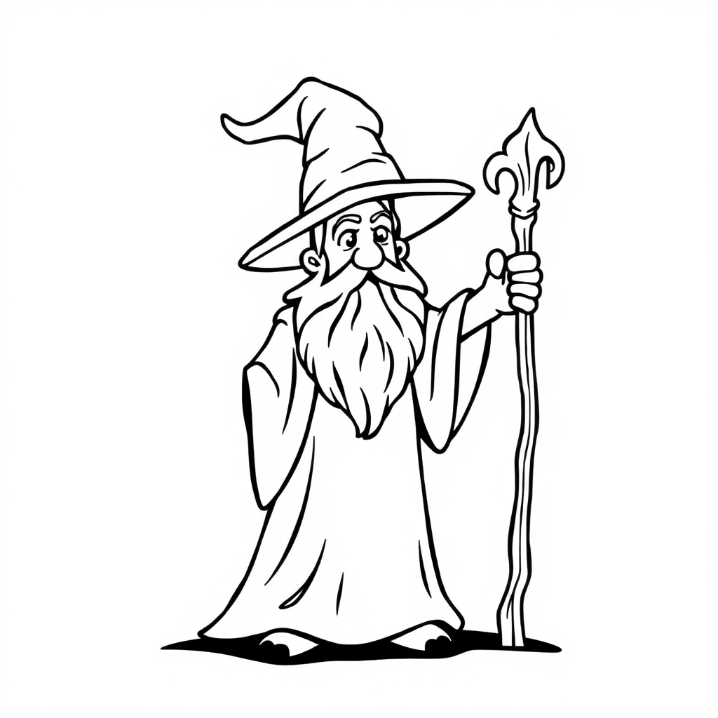 Detailed Wizard With Staff At Night Coloring Page