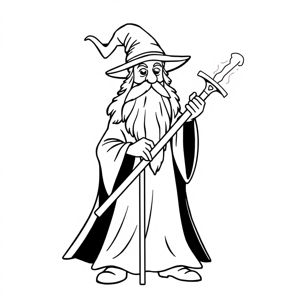 Wizard With Staff In Space Coloring Page