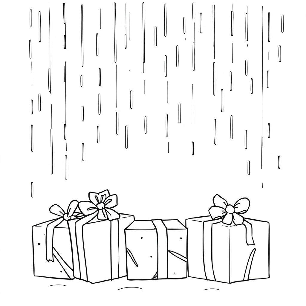 Wrapped Presents In Rain Coloring Page