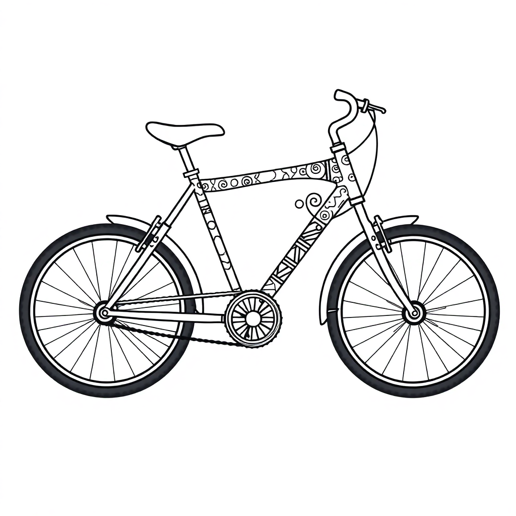 Zentangle Style Bicycle Coloring Page