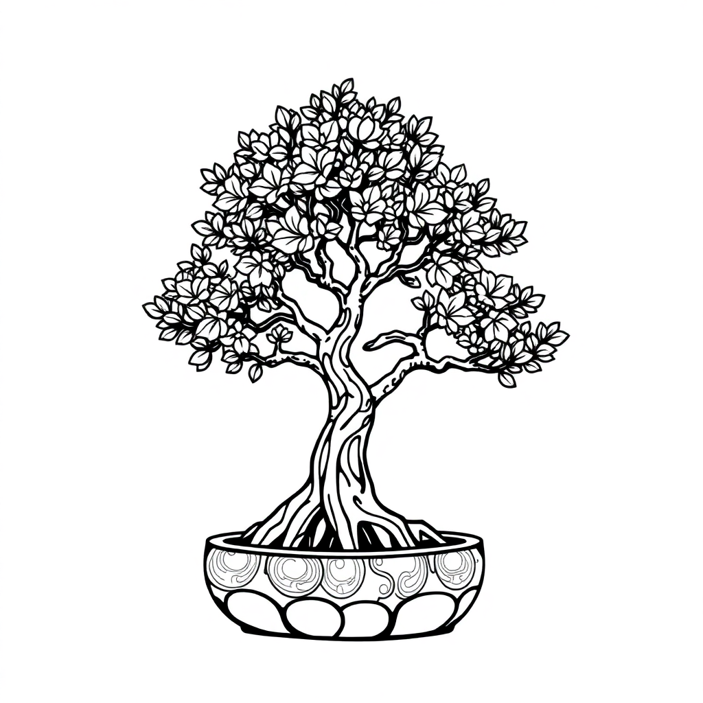 Zentangle Style Bonsai Tree Coloring Page