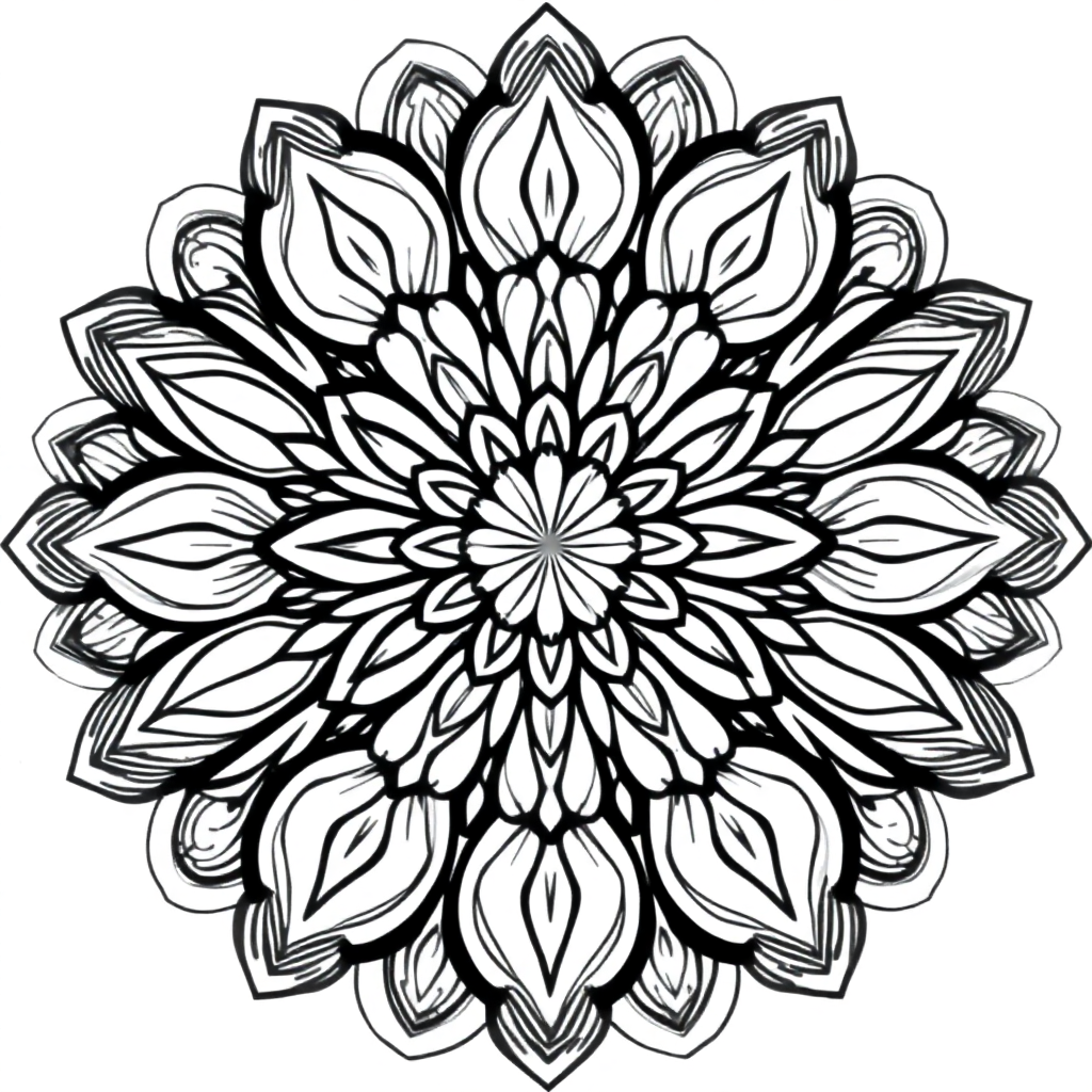 Zentangle Style Circular Mandala With Petals Coloring Page