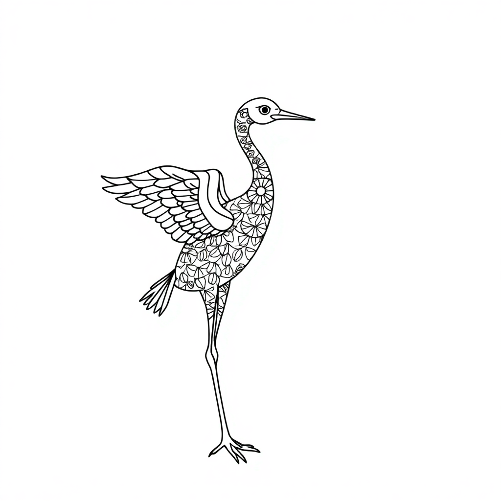 Zentangle Style Crane Lifting Coloring Page