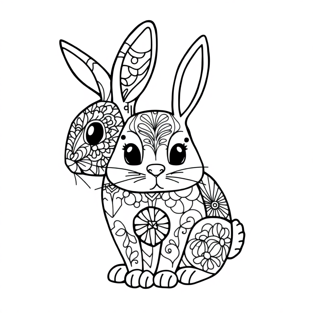 Zentangle Style Easter Bunny Coloring Page