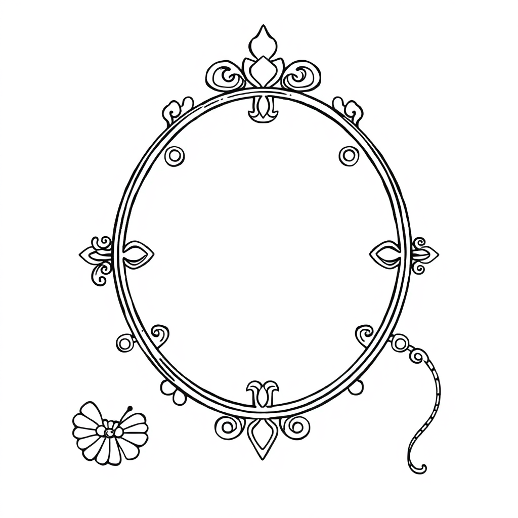 Zentangle Style Enchanted Mirror Coloring Page