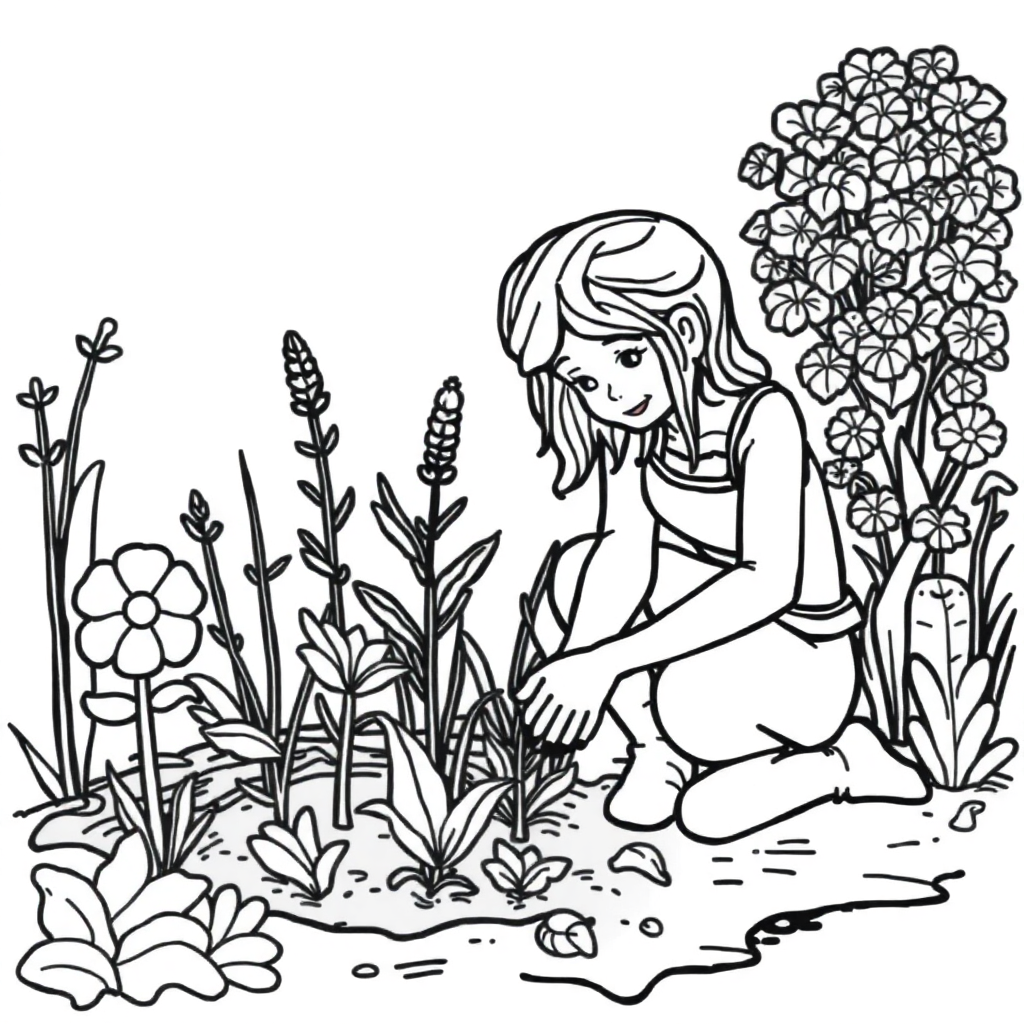 Zentangle Style Gardener Planting Coloring Page