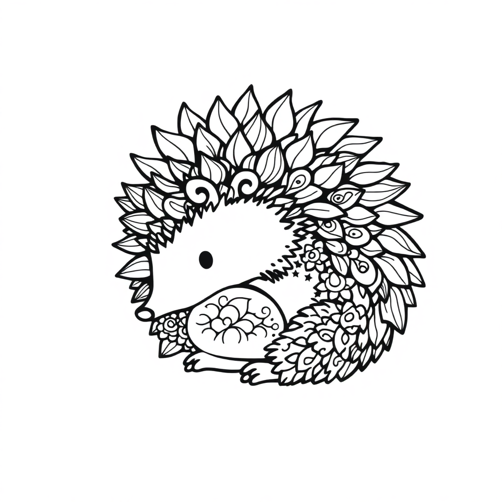 Zentangle Style Hedgehog Curled Up Coloring Page