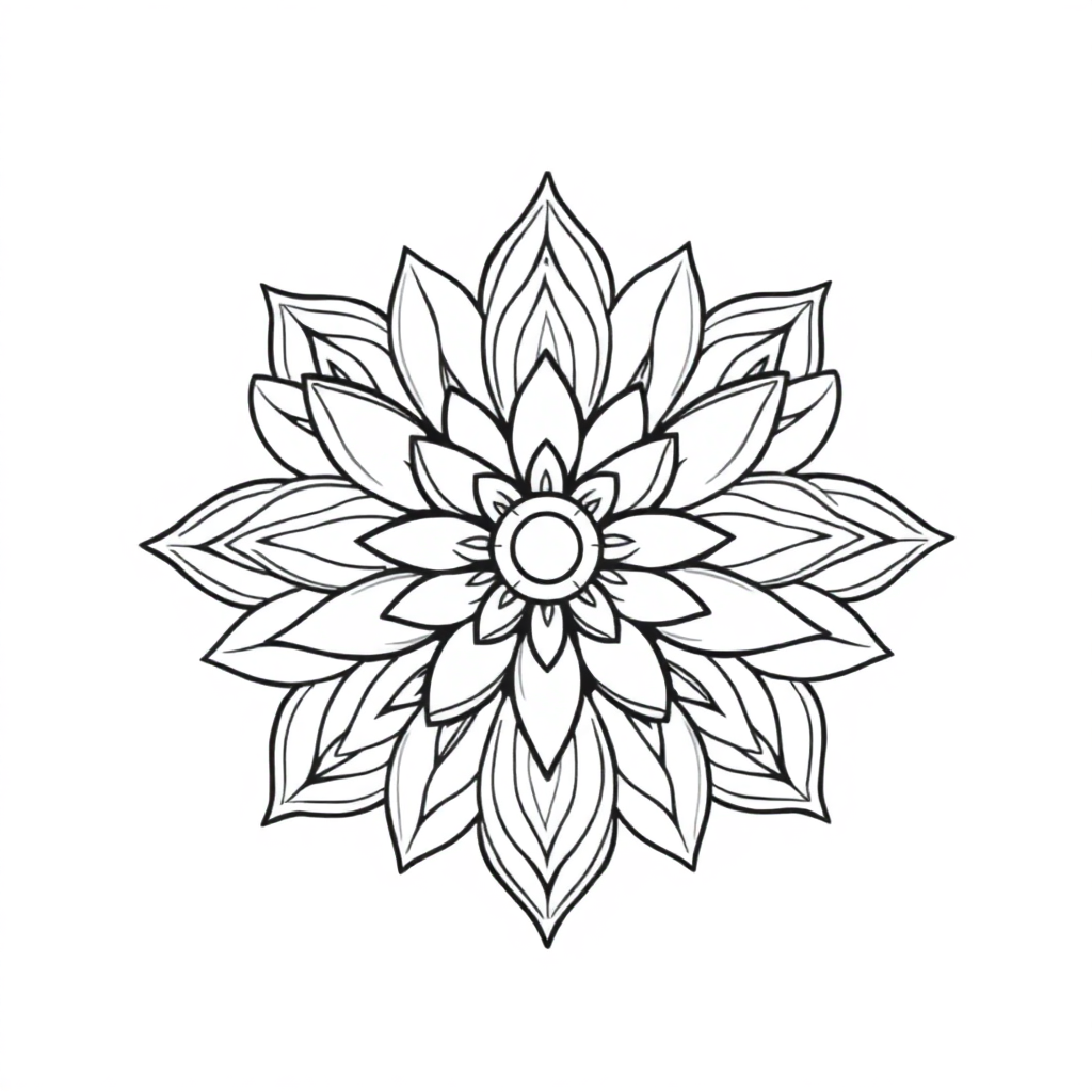 Zentangle Style Lotus Mandala Design Coloring Page