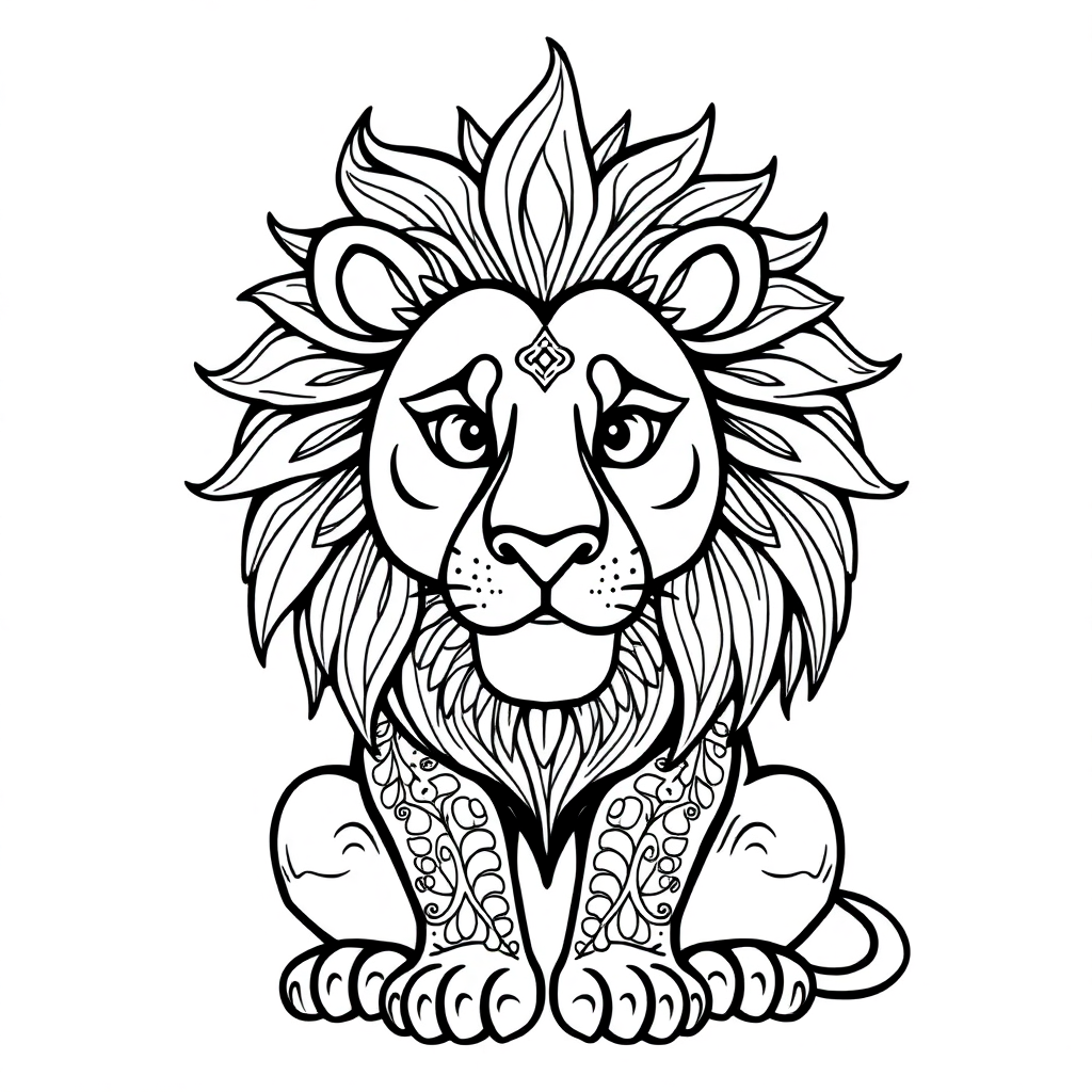 Printable Zentangle Style Majestic Lion Coloring Page
