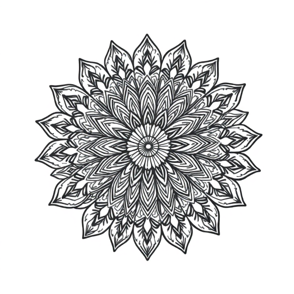 Zentangle Style Nature Inspired Mandala Coloring Page