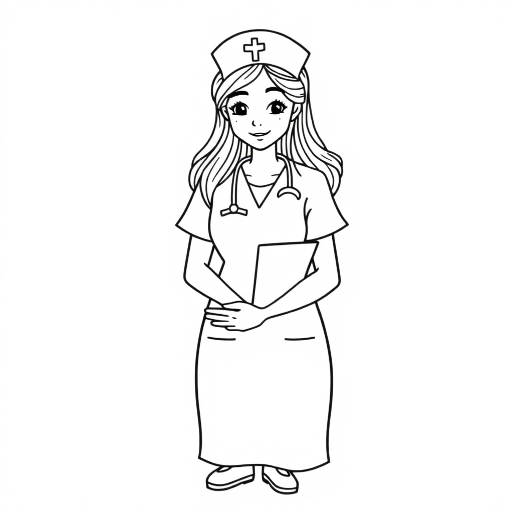 Zentangle Style Nurse Helping Coloring Page