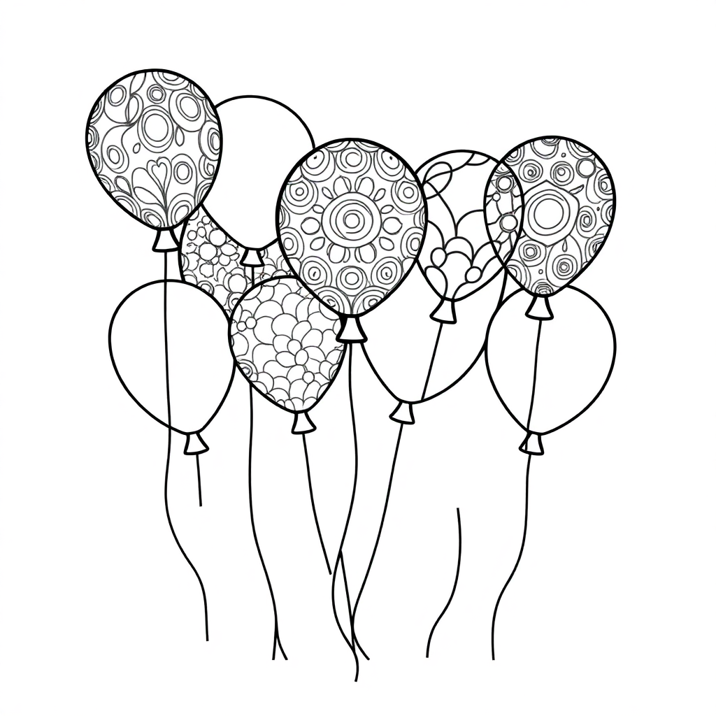Zentangle Style Party Balloons Coloring Page
