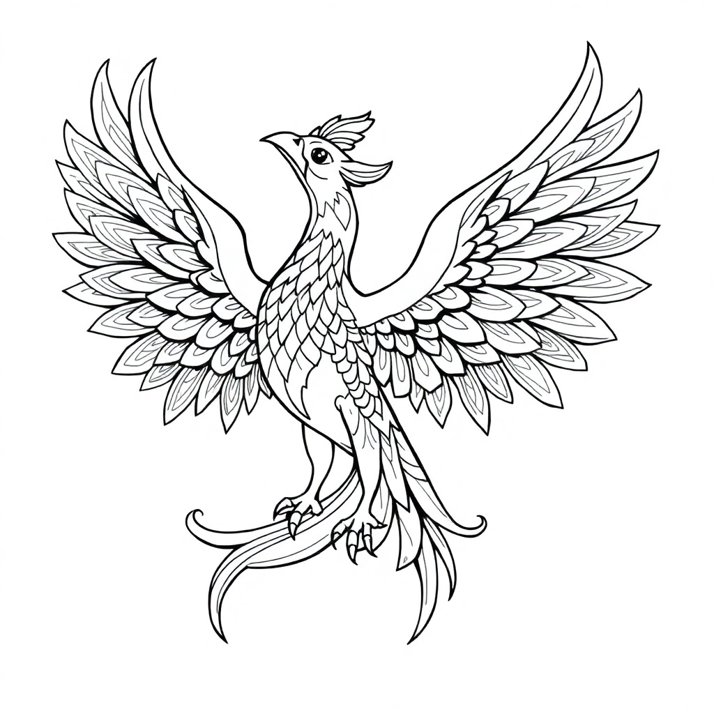 Zentangle Style Phoenix Rising Coloring Page