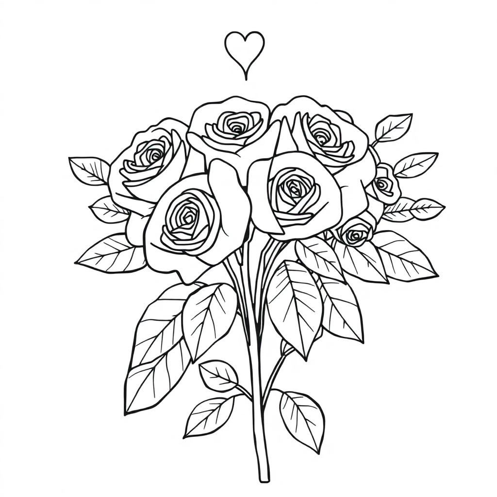 Zentangle Style Rose Bouquet Valentines Coloring Page