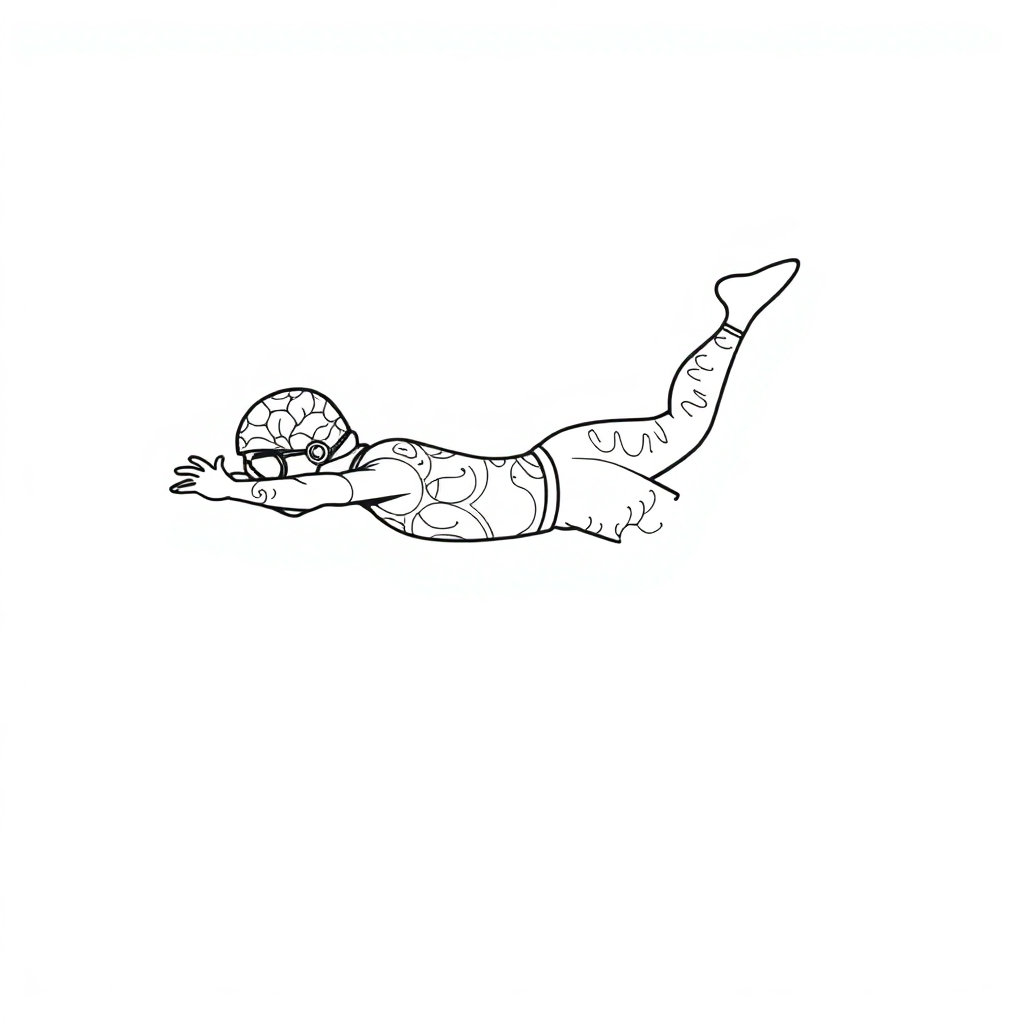 Zentangle Style Swimmer Diving Coloring Page