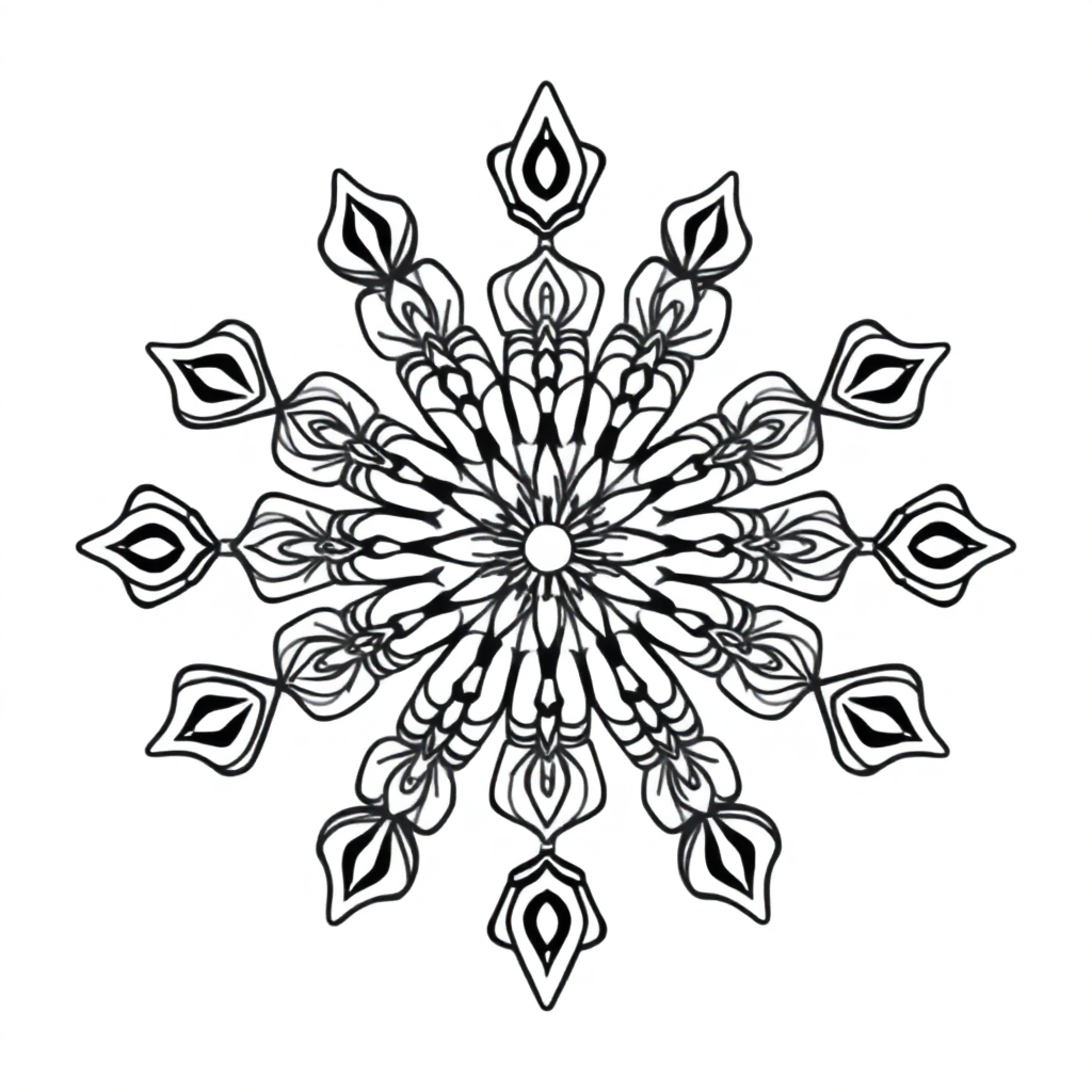 Zentangle Style Symmetrical Mandala Pattern Coloring Page