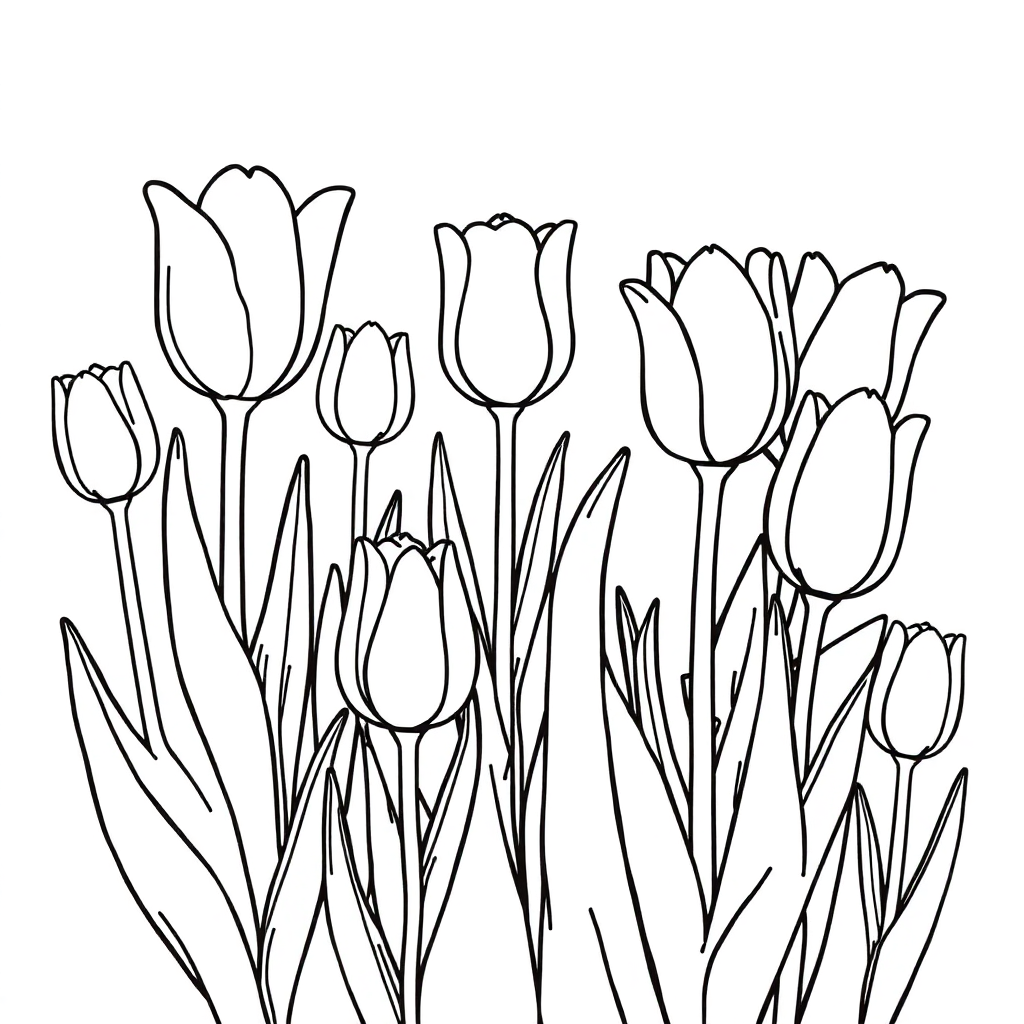 Zentangle Style Tulip Garden Coloring Page