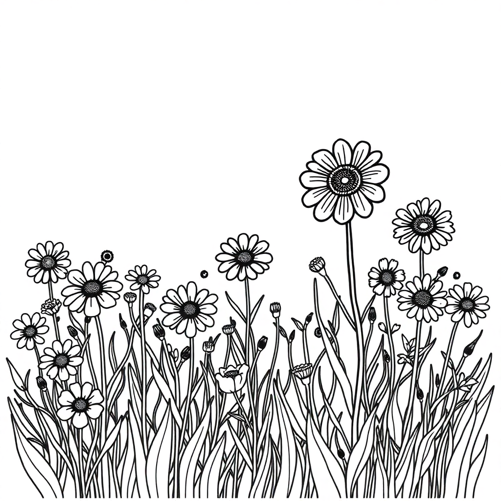 Zentangle Style Wildflower Field Coloring Page