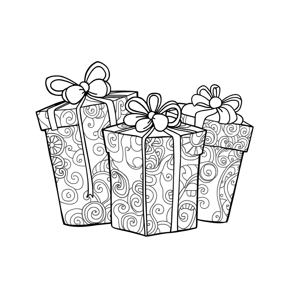 Zentangle Style Wrapped Presents Coloring Page
