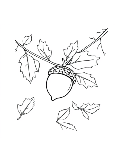 Acorn And Oak Leaves In Winter Coloring Page