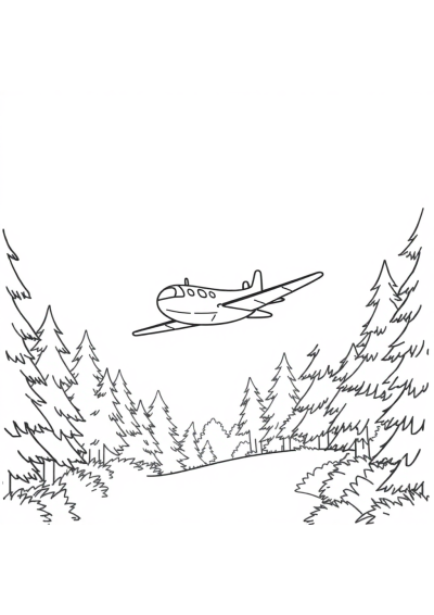 Airplane Flying In Forest Coloring Page