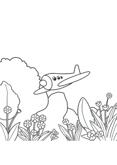 Airplane Flying In Garden Coloring Page