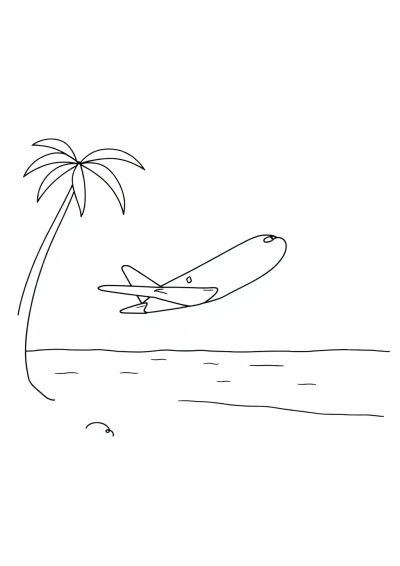Airplane Flying On Beach Coloring Page