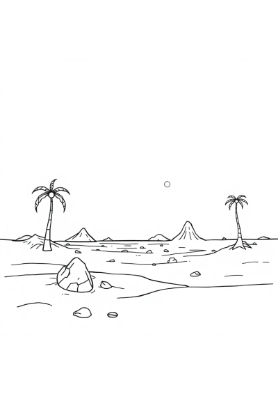 Alien Planet Landscape On Beach Coloring Page