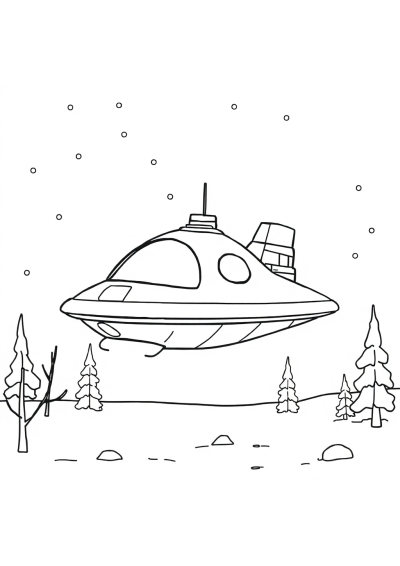 Alien Spaceship In Winter Coloring Page