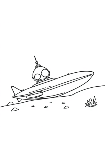 Alien Spaceship On Beach Coloring Page