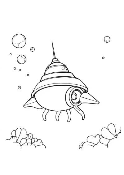 Alien Spaceship Underwater Coloring Page