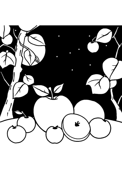 Apple And Fruits At Night Coloring Page