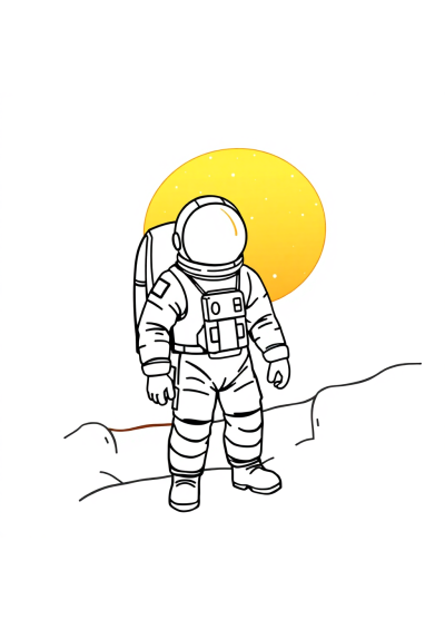 Astronaut In Suit At Sunset Coloring Page