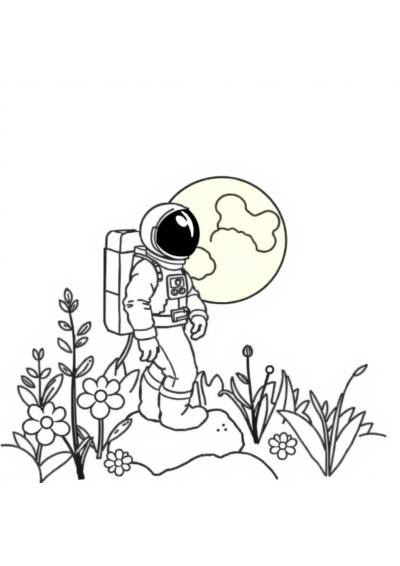 Astronaut On Moon In Garden Coloring Page