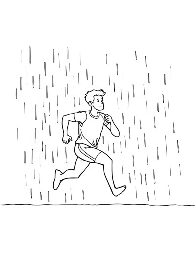 Athlete Running In Rain Coloring Page