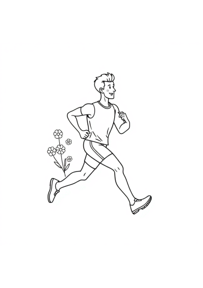 Athlete Running With Flowers Coloring Page