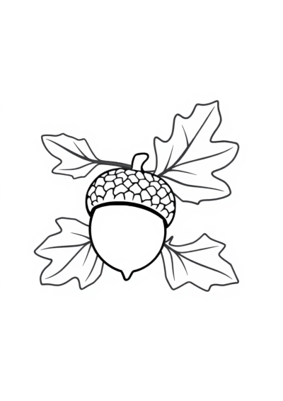 Printable Baby Acorn And Oak Leaves Coloring Page