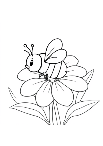 Baby Bee On Flower Coloring Page