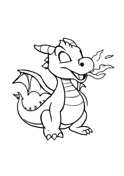Baby Dragon Breathing Fire Coloring Page