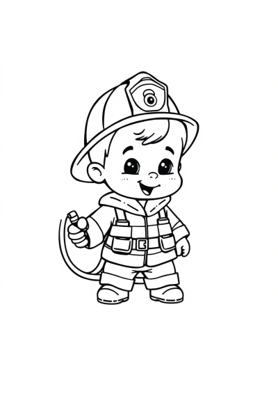Baby Firefighter With Hose Coloring Page
