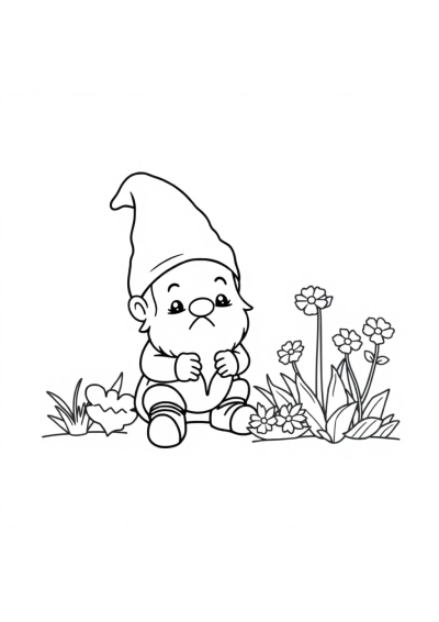 Baby Gnome In Garden Coloring Page