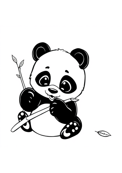 Baby Panda Eating Bamboo Coloring Page