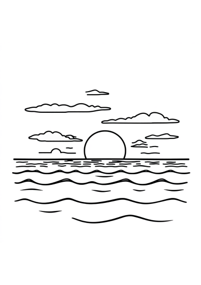 Baby Sunset Over Ocean Coloring Page