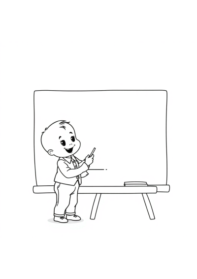 Baby Teacher At Blackboard Coloring Page